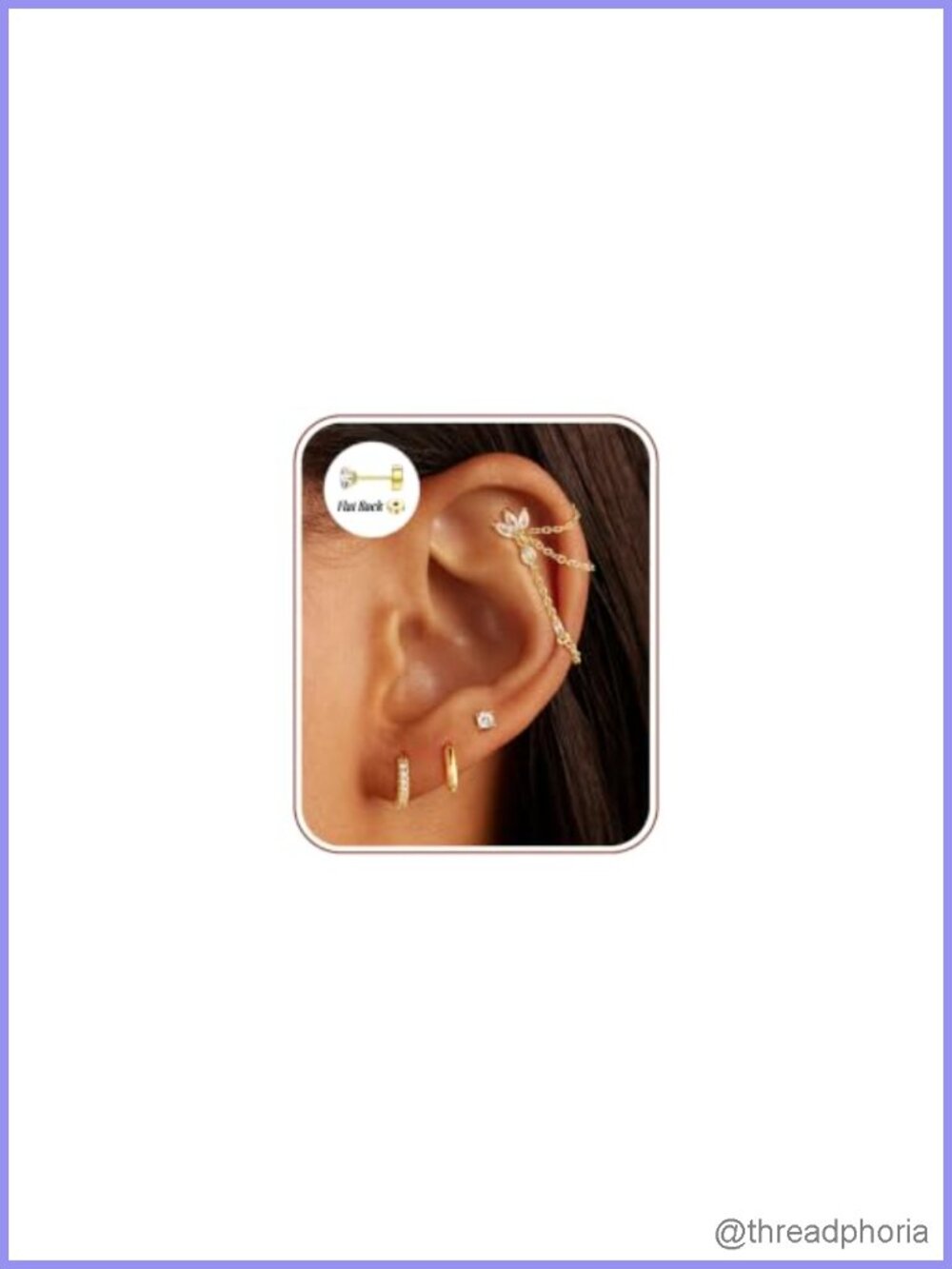14K Gold Filled CZ Earring Stack Set Flat Back Hoops Studs for Women
